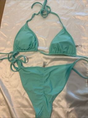 Light Aqua Triangle String Bikini Set